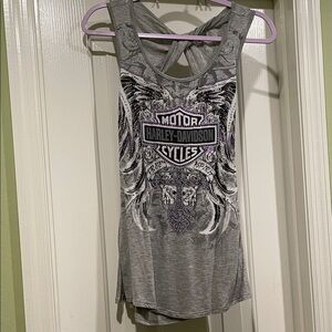 Harley-Davidson Women's Gray and Purple Graphic Tank Top